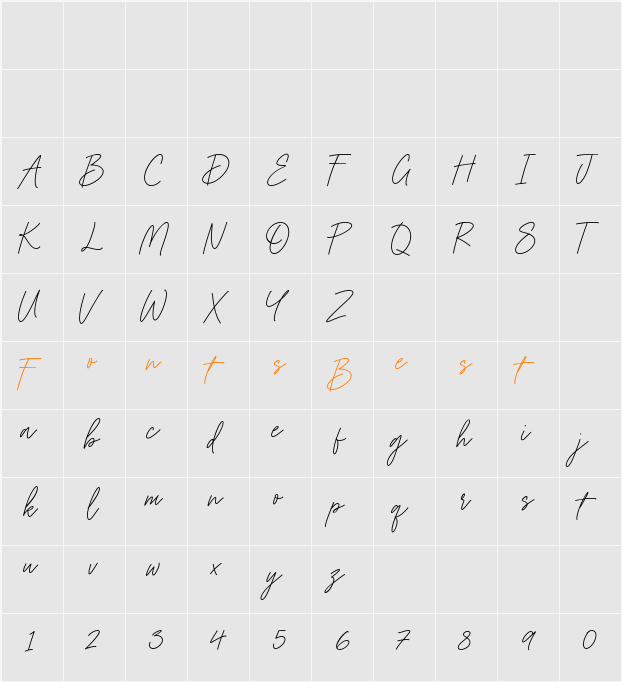 Bastonica Character Map