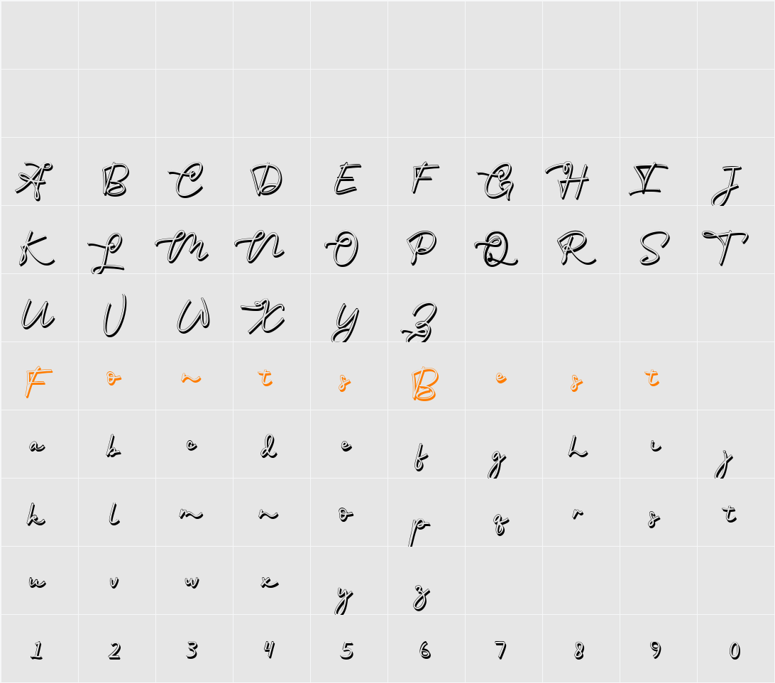 Malista Script Character Map