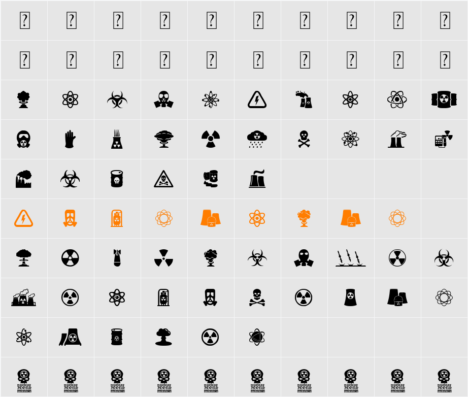 Nuclear Icons Character Map