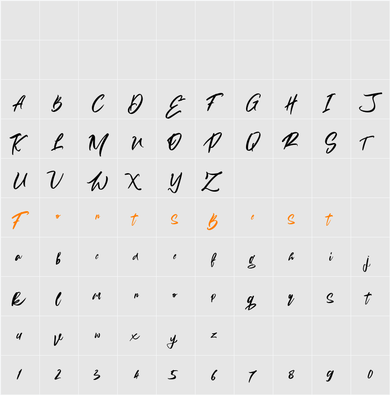 Aliva Brush Script Character Map