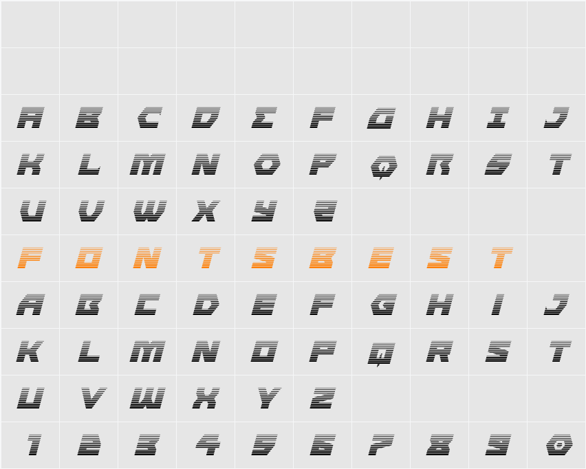 Cyberform Gradient Italic Character Map