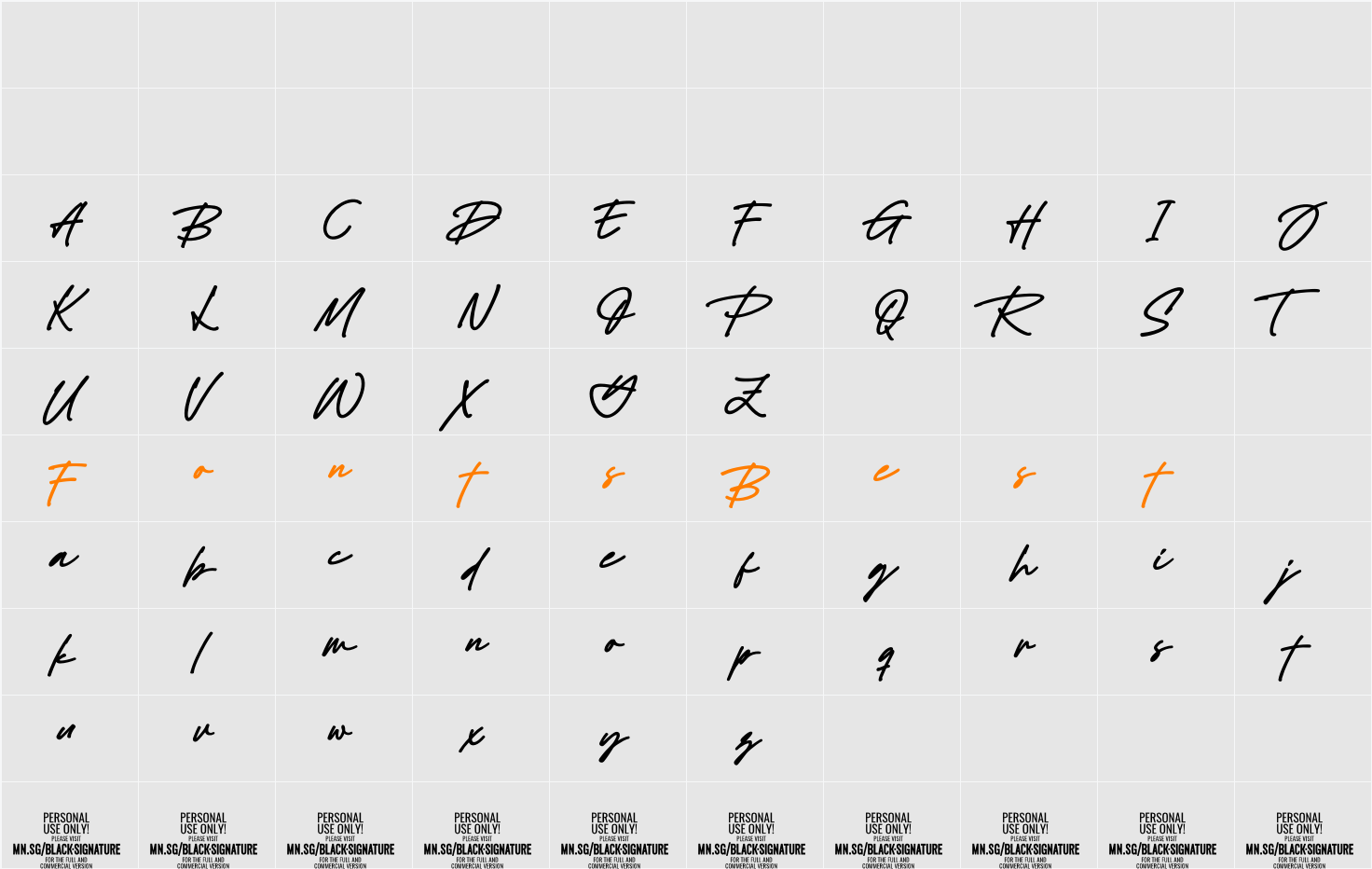 Black Signature PERSONAL USE ONLY Character Map