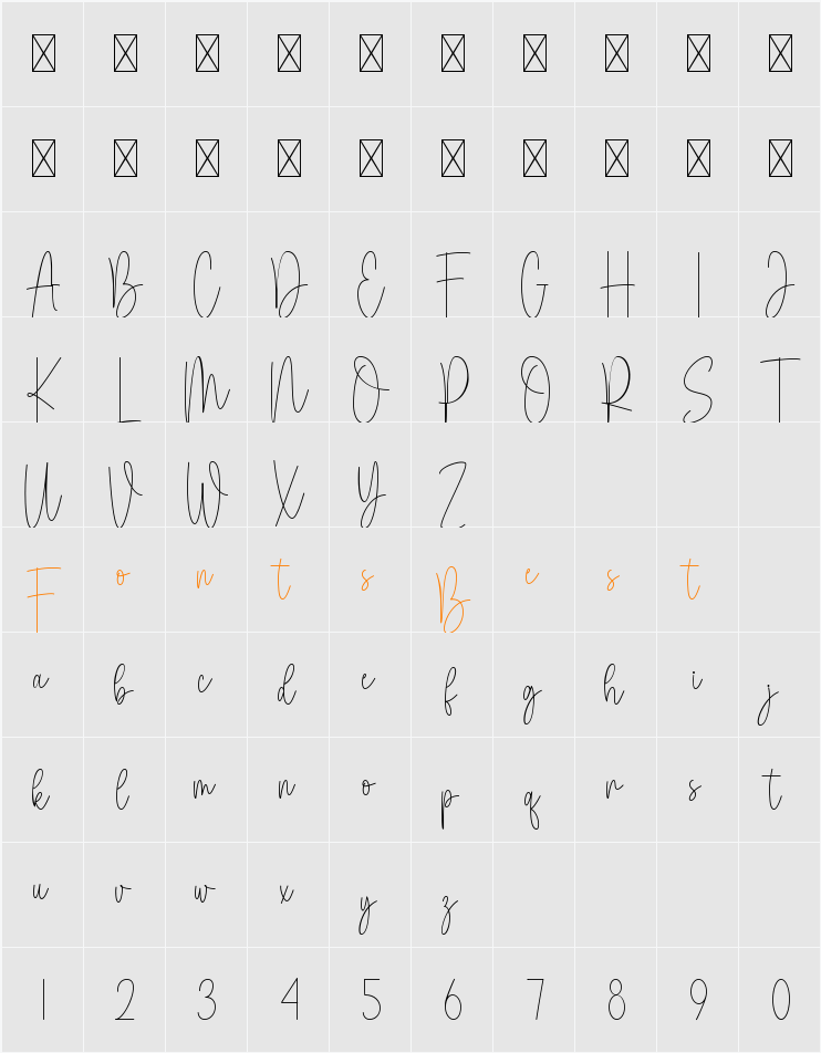 Cheescake Monoline Character Map