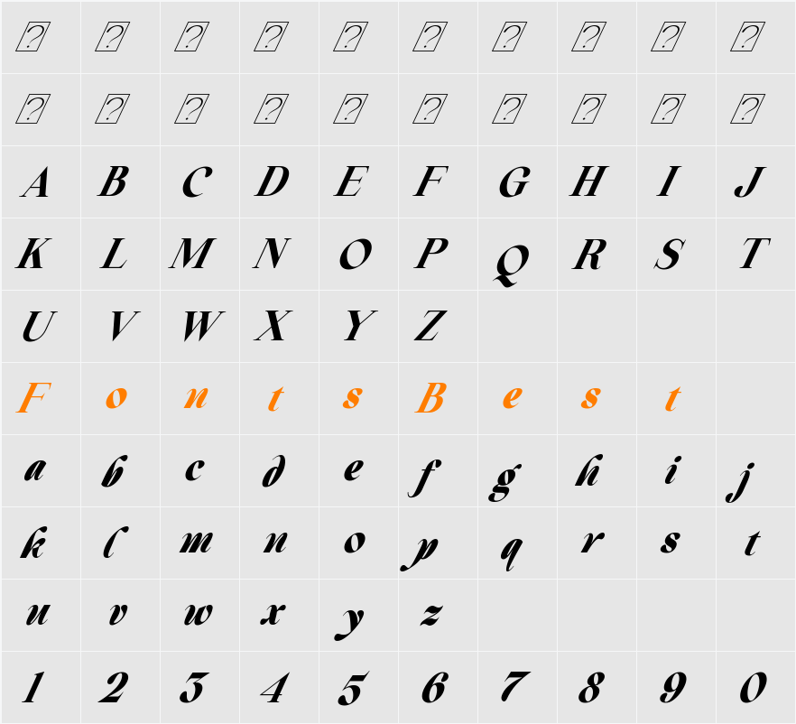 Beautiful Comethrue Heavy Condensed Character Map