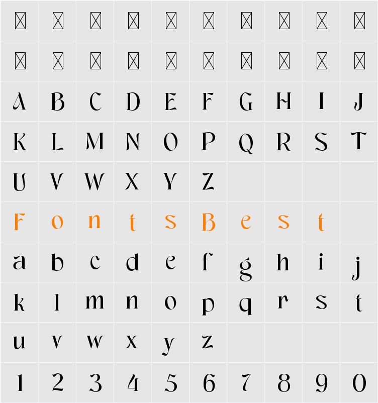 Sinera Character Map