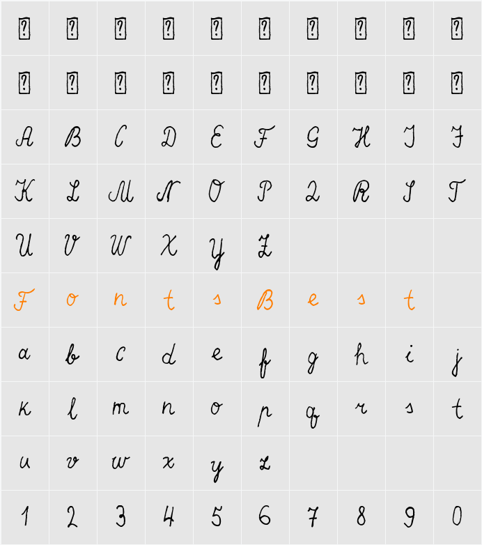 Erratic Cursive Character Map