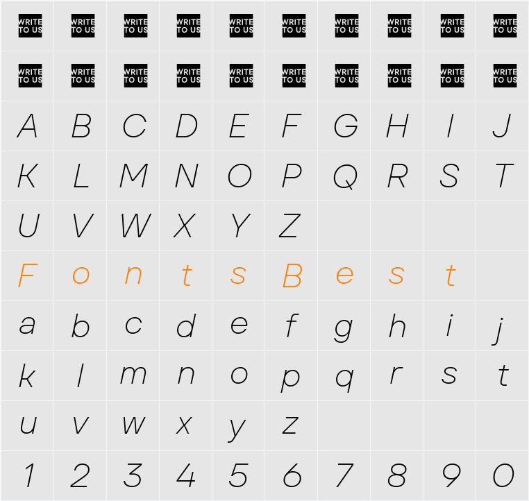 TT Firs Text Trial ExtraLight Character Map