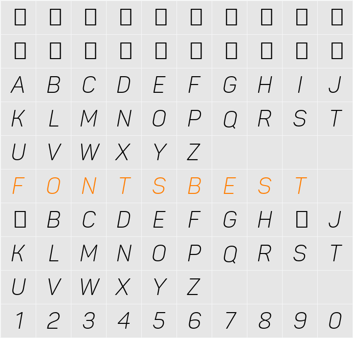 Panton Narrow Light Italic Caps Character Map