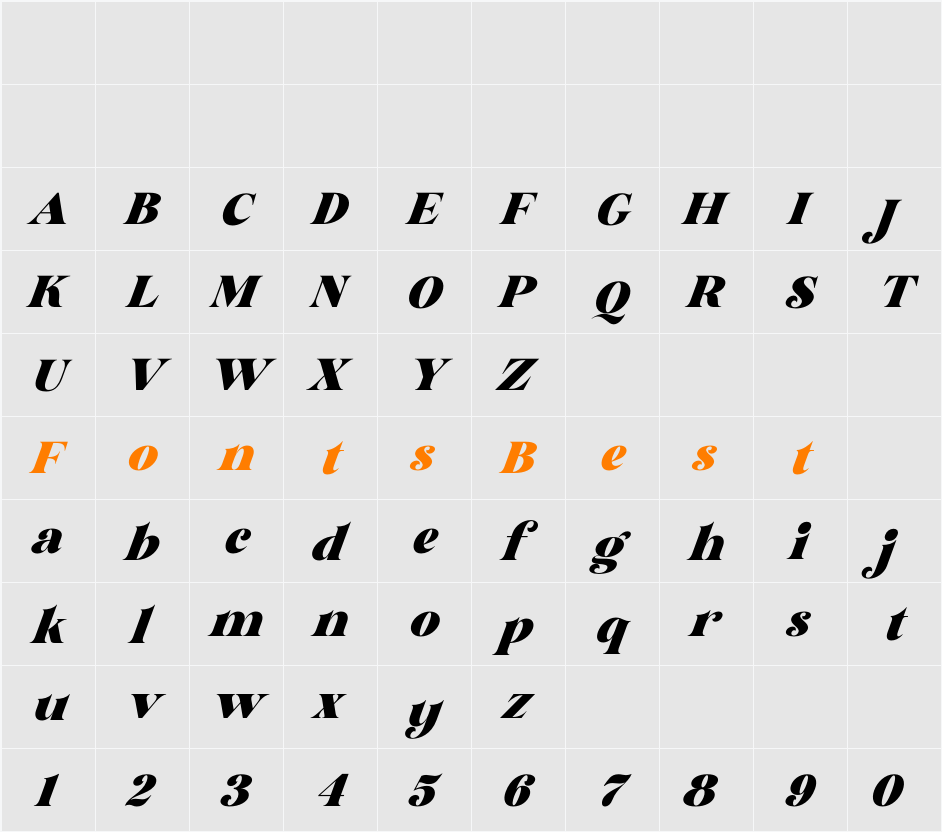 Glory Sunshine Italic Character Map