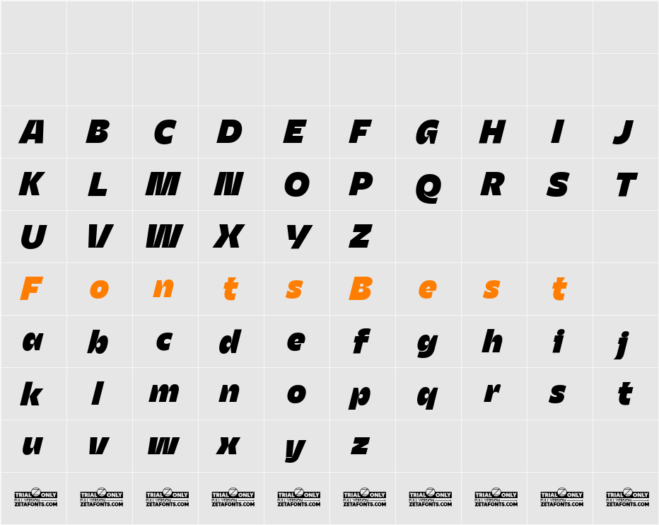 Asgard Trial Fat Italic Character Map