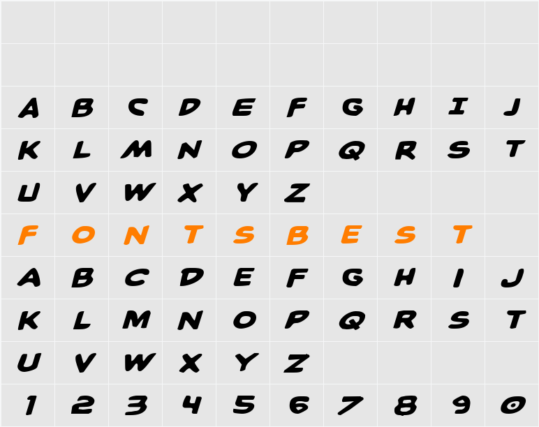Caped Crusader Expanded Italic Character Map