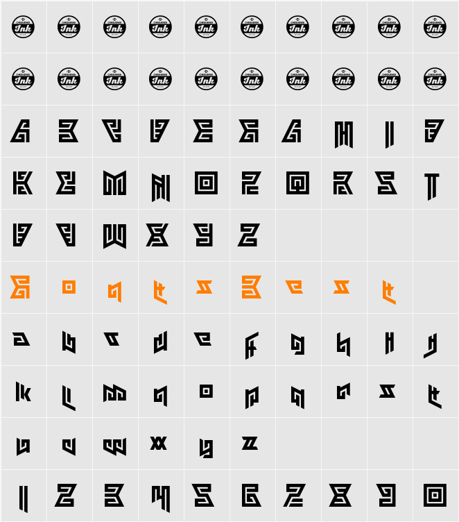 Aztechno Character Map