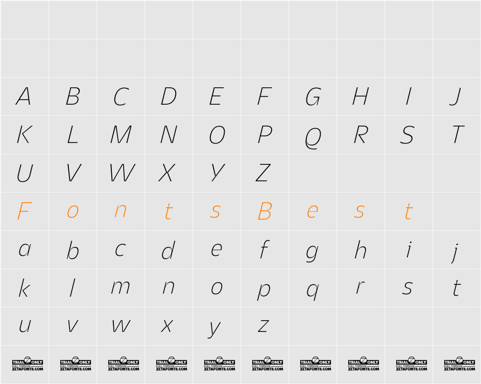 Asgard Trial Xlight Italic Character Map