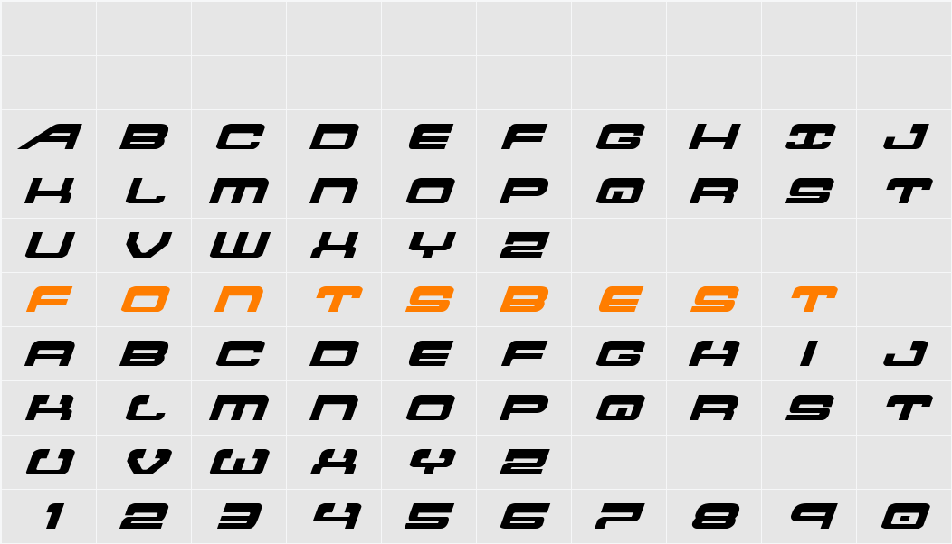 Atlantia Expanded Italic Character Map