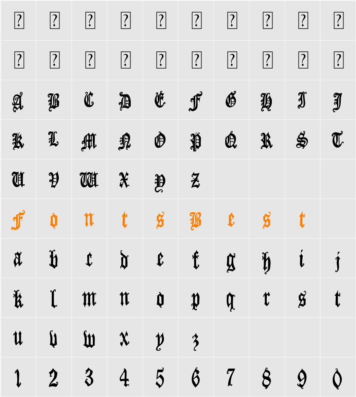 Gothic Panceta Character Map