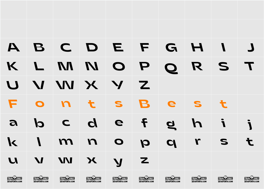 Asgard Trial Wide Medium Backslant Character Map