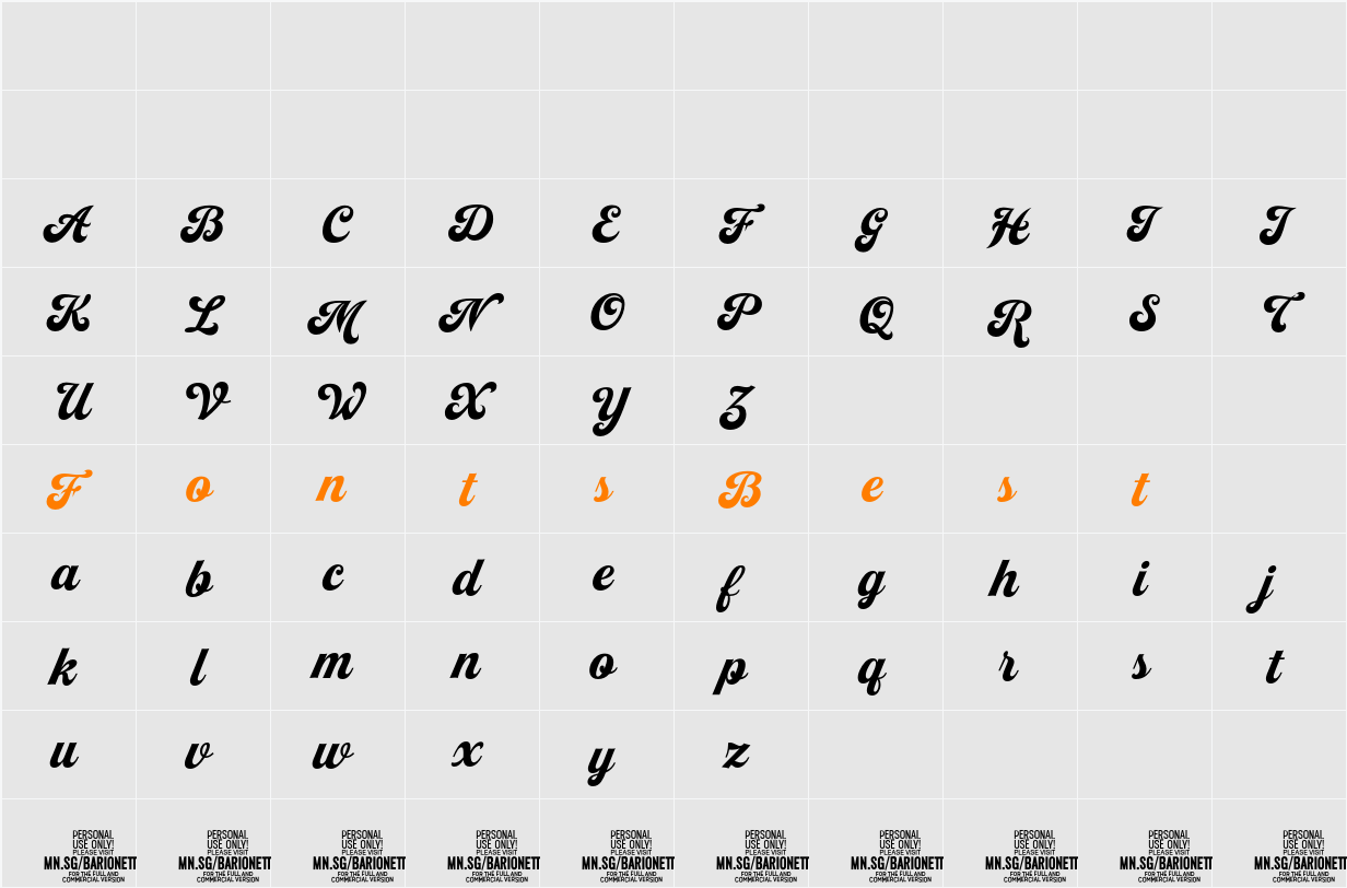 Barionette Script PERSONAL USE Character Map