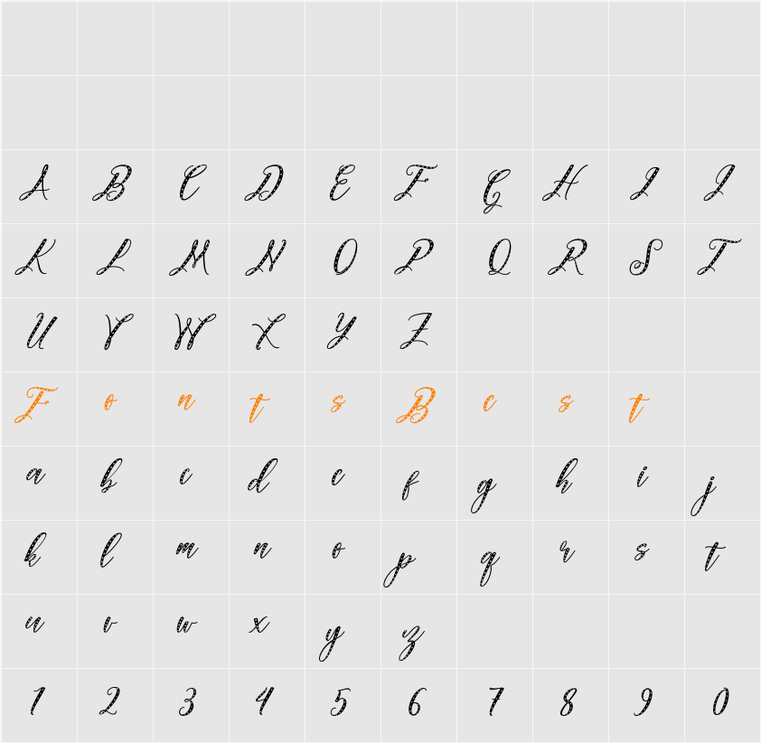 Autumn Elegant Script Character Map