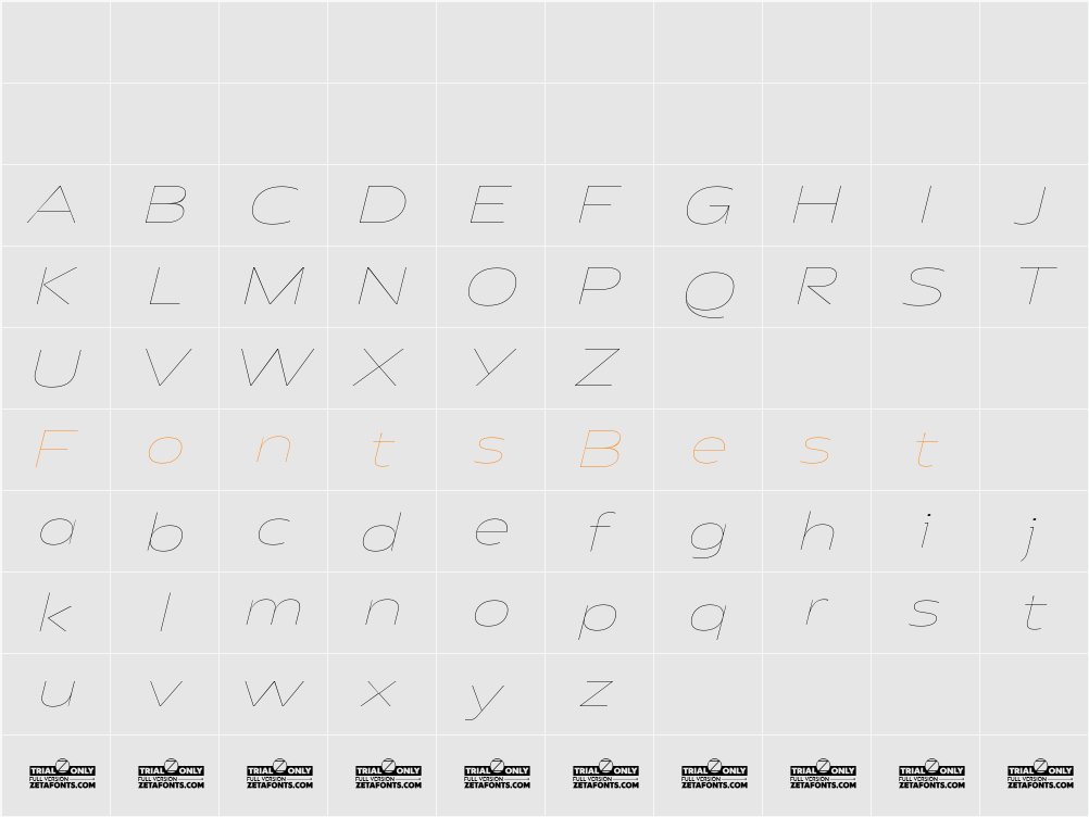 Asgard Trial Wide Thin Italic Character Map