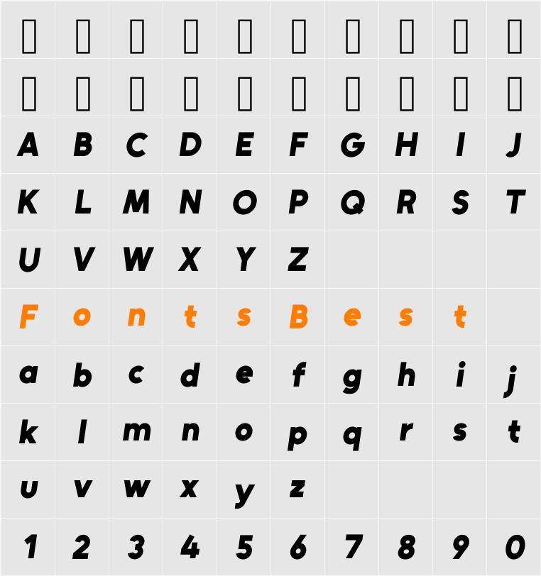 Unageo Character Map