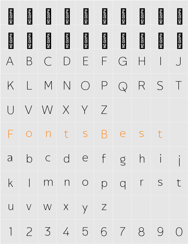 Performa Thin Character Map