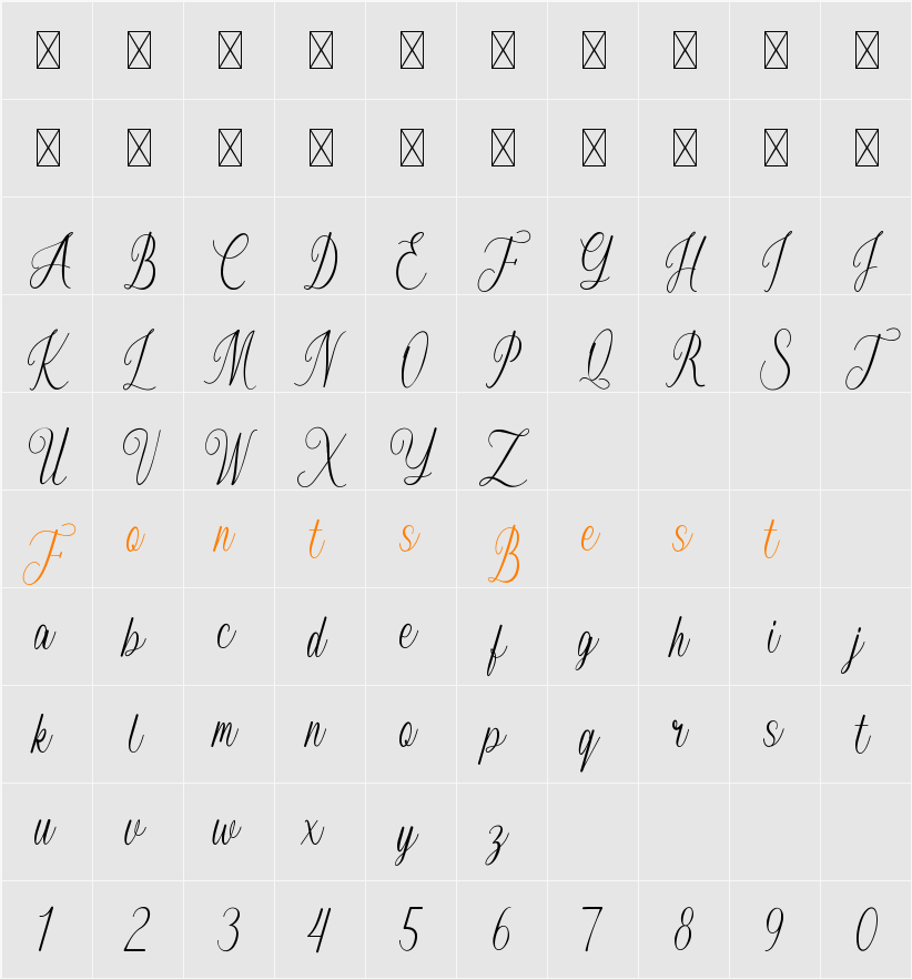 Auloriel Script DEMO Character Map
