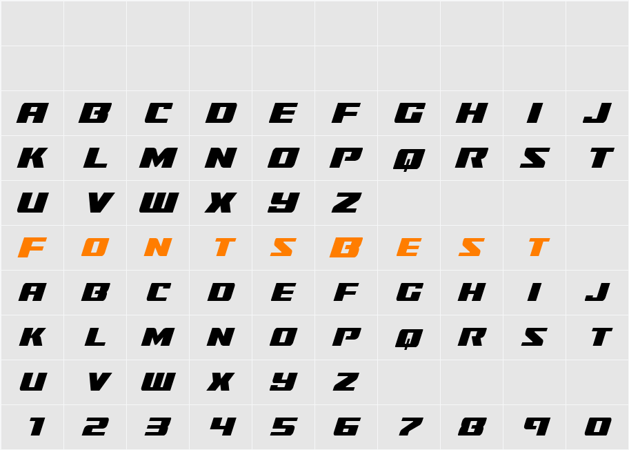 Super Brigade Condensed Character Map