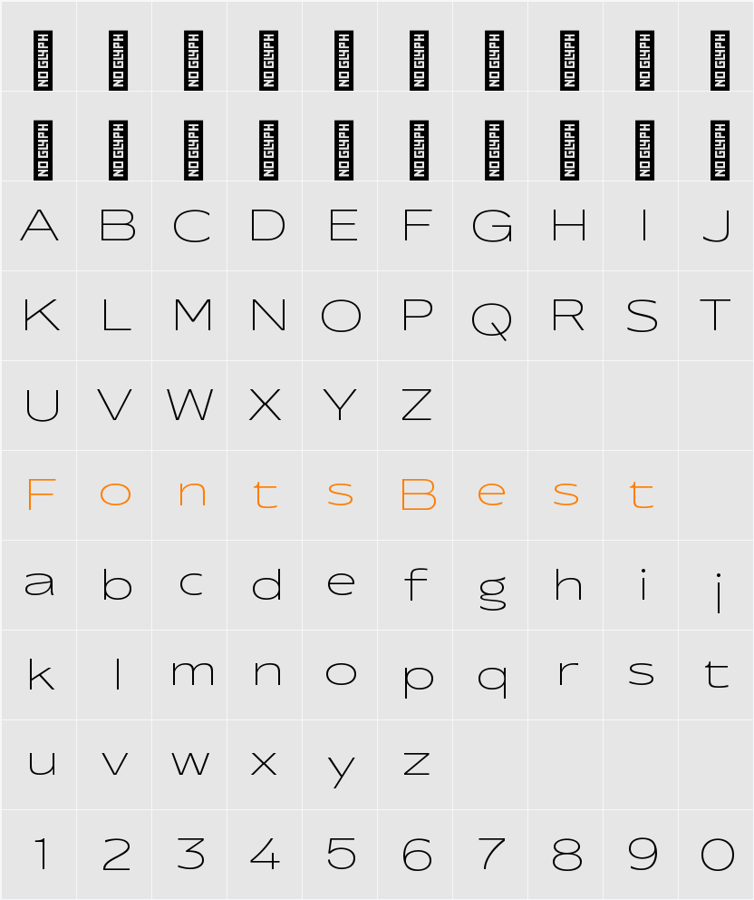 Performa Wide Thin Character Map