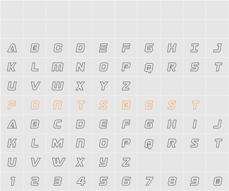 Astro Armada Outline Semi-Ital Character Map