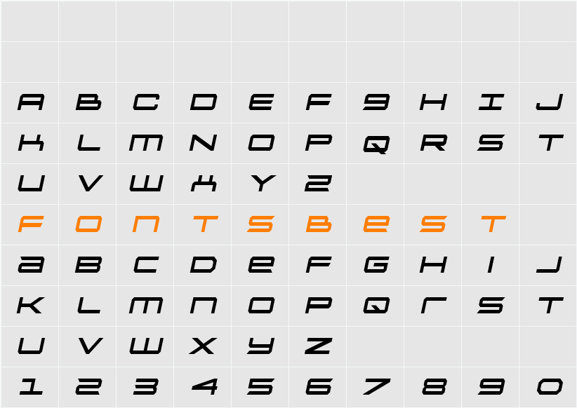 Rycon Bold Condensed Semi-Ital Character Map