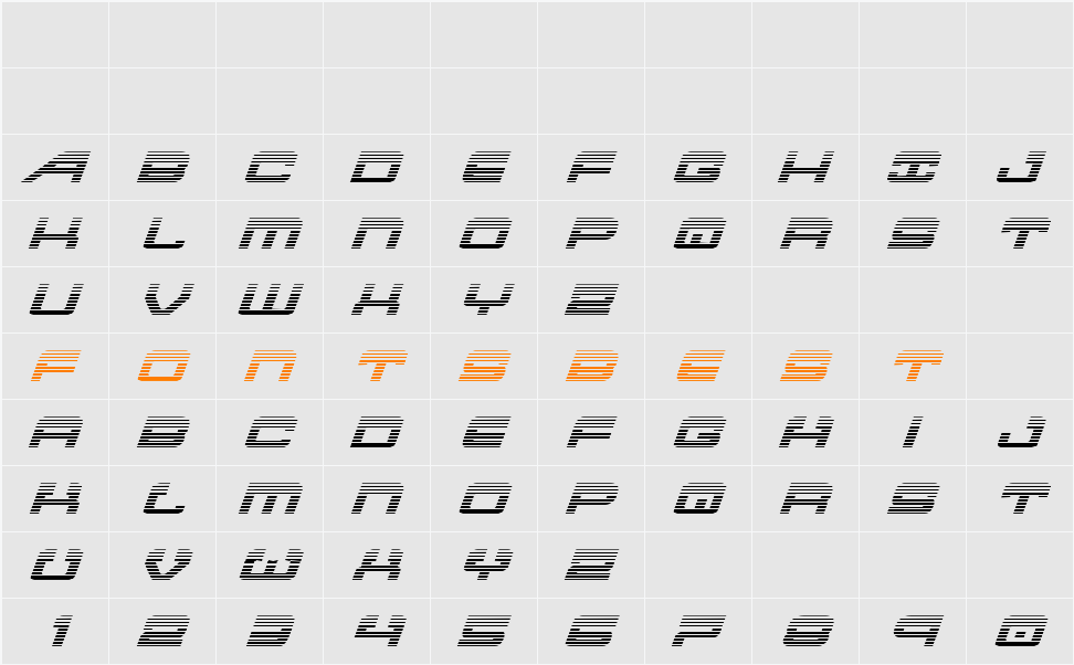 Atlantia Gradient Italic Character Map