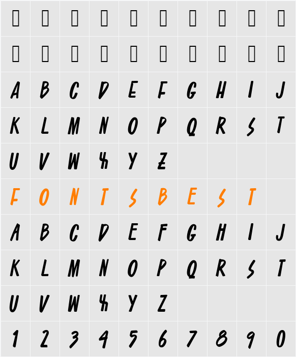 Asteristico Character Map