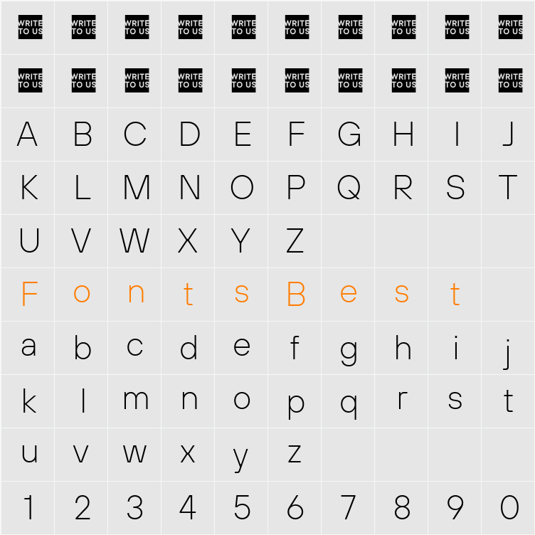 TT Hoves Pro Trial ExtraLight Character Map