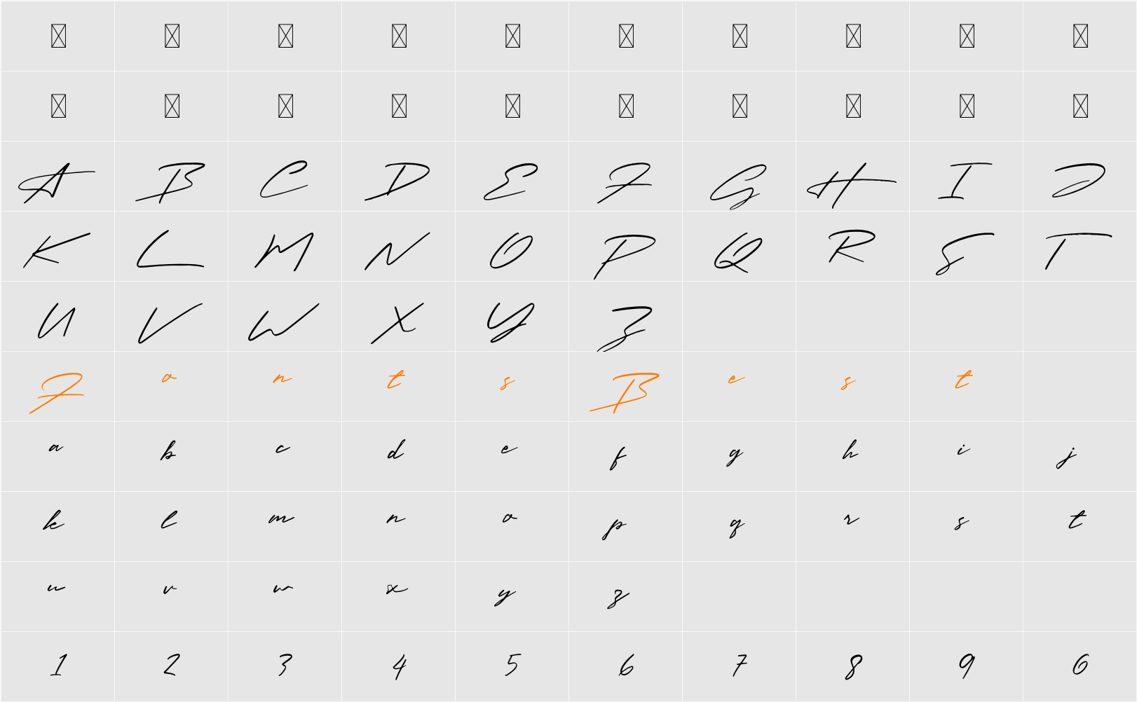 Paradise Signature Character Map