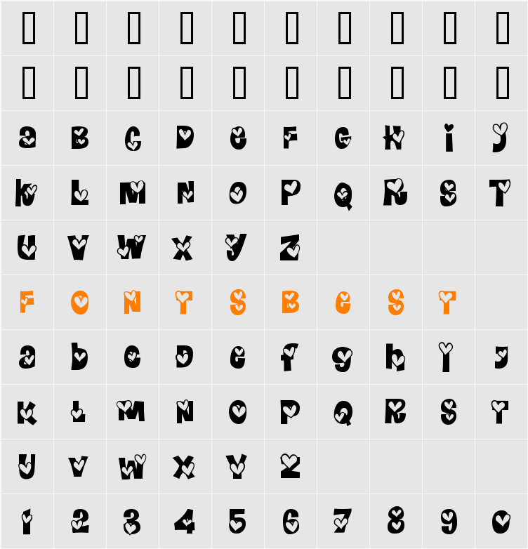 HeartlandRegular Character Map