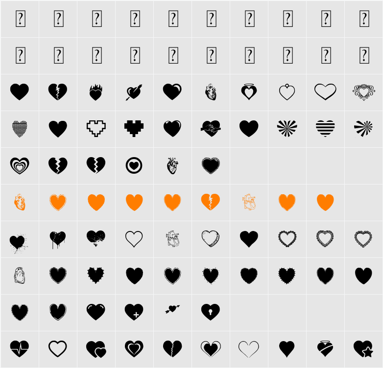 Hearts Salad Character Map