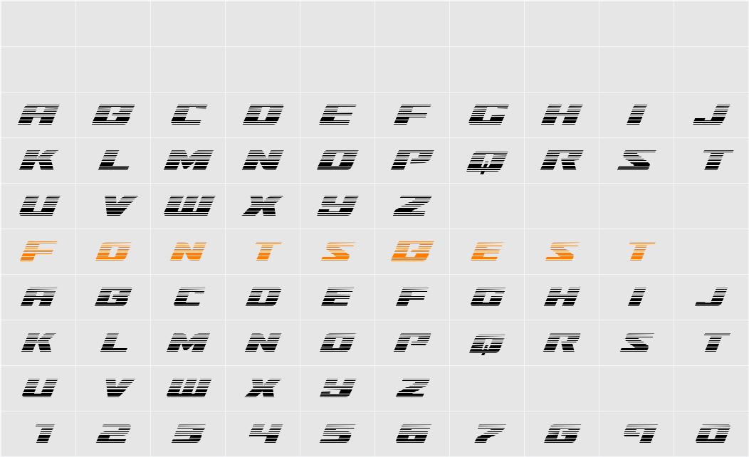 Super Brigade Gradient Character Map