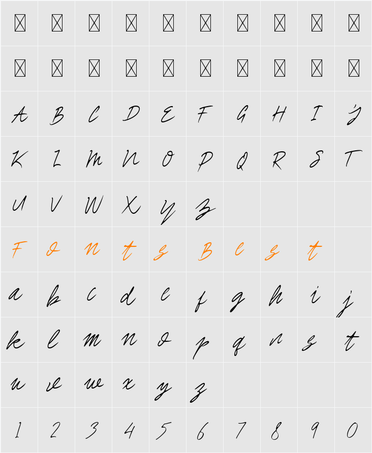 ROYAL Hefana Script Script Character Map
