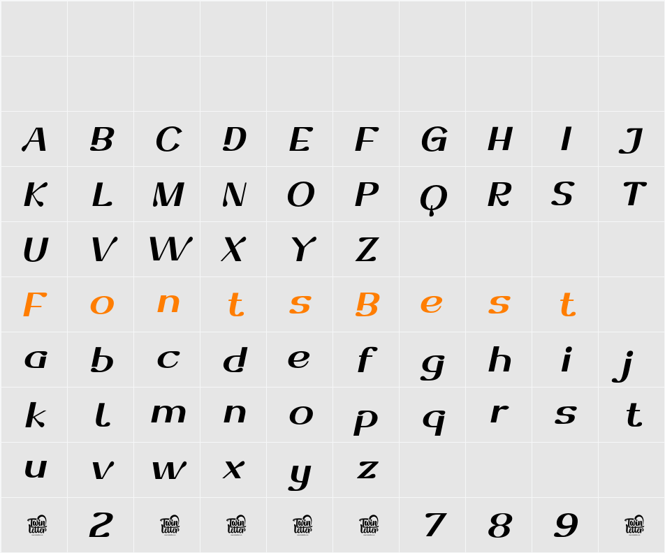 Dofend Slant Character Map