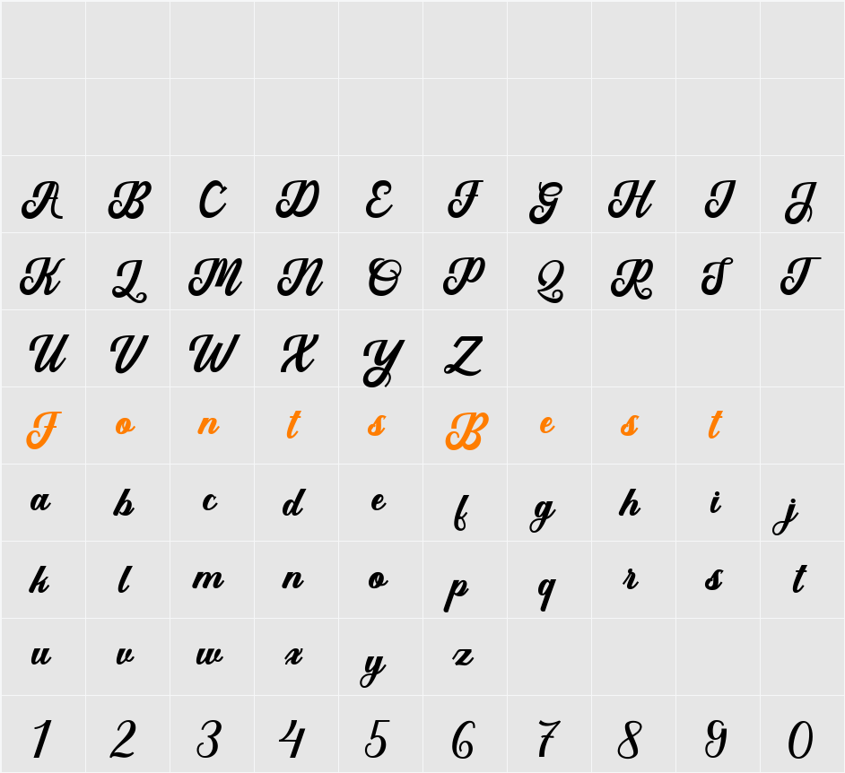 Austine Script Character Map