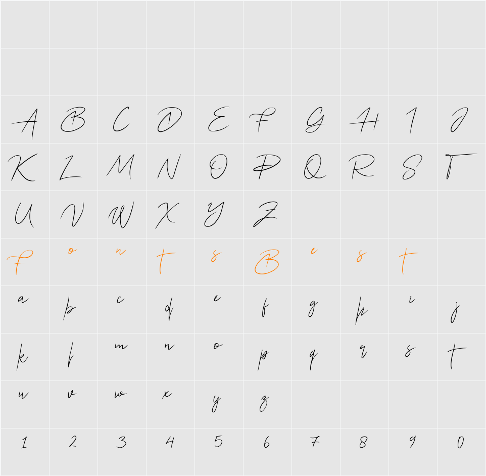Ariel Script Character Map