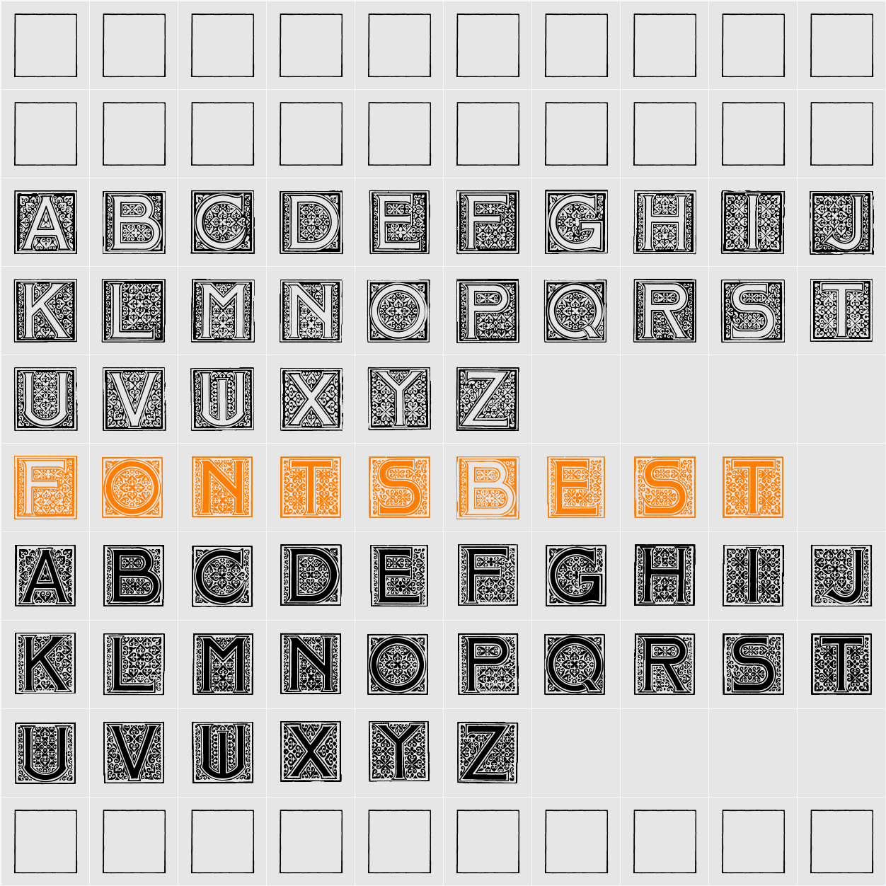 Mosaic_Initials Character Map