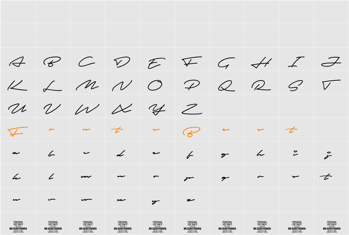 Autografia PERSONAL USE ONLY Medium Character Map