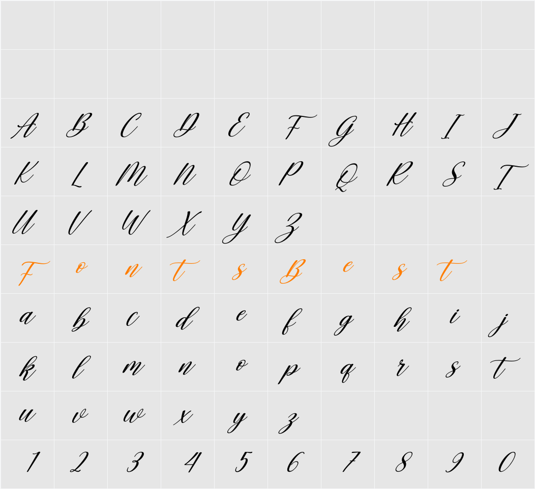 Aurely Lovely Italic Character Map