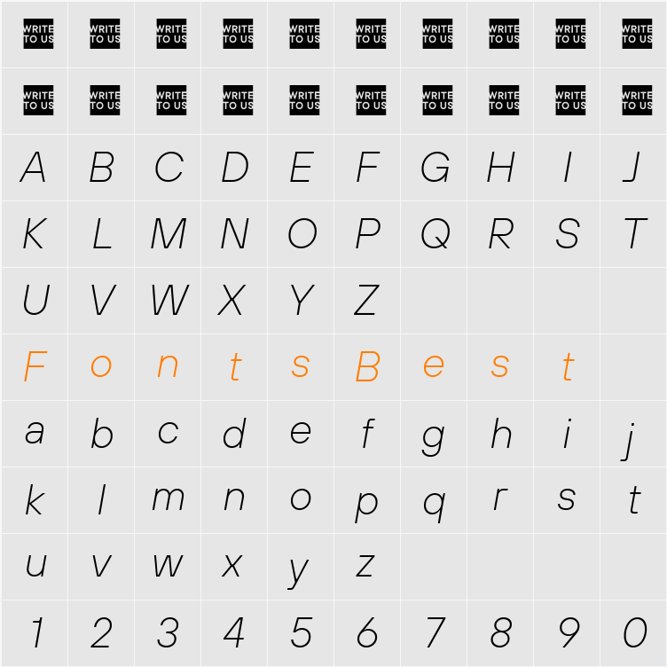 TT Hoves Pro Trial ExtraLight Character Map