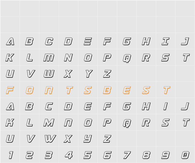 Astro Armada 3D Italic Character Map