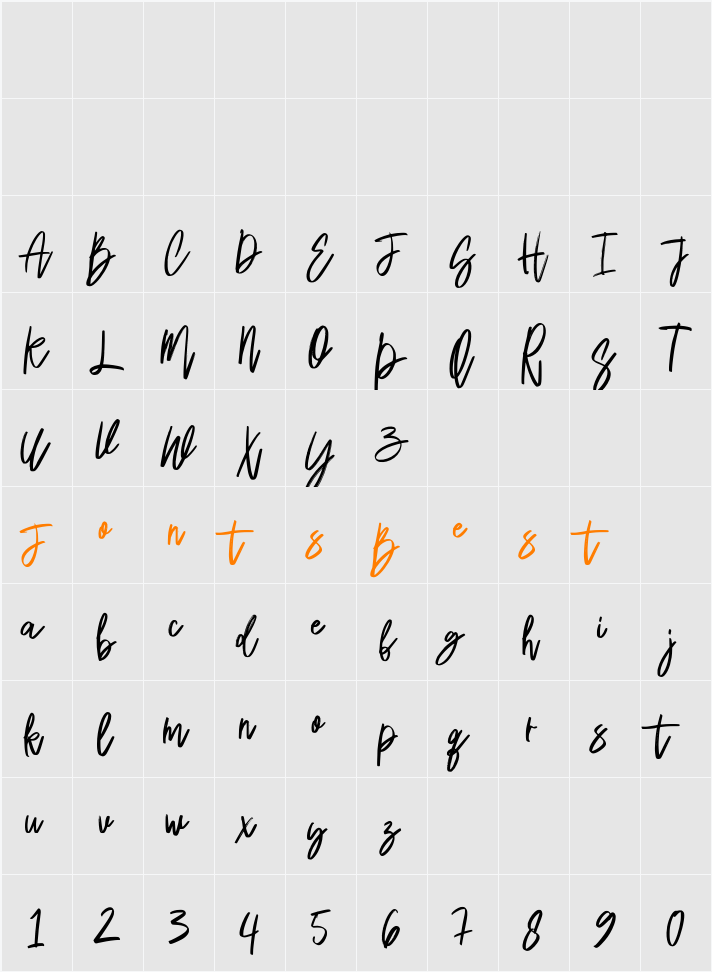 Madesta Brush Character Map