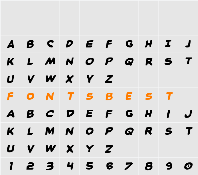 Caped Crusader Semi-Italic Character Map