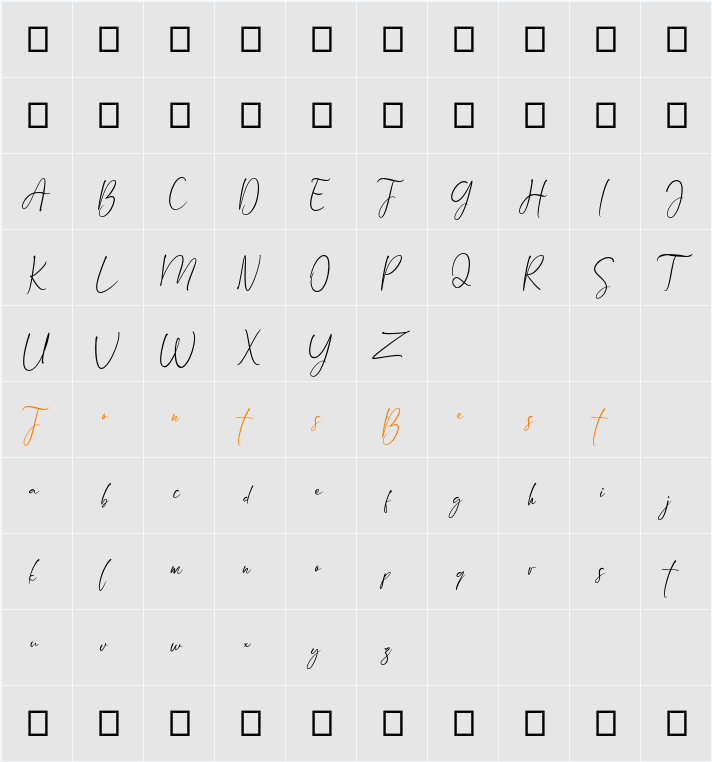 Arandalle Script Character Map