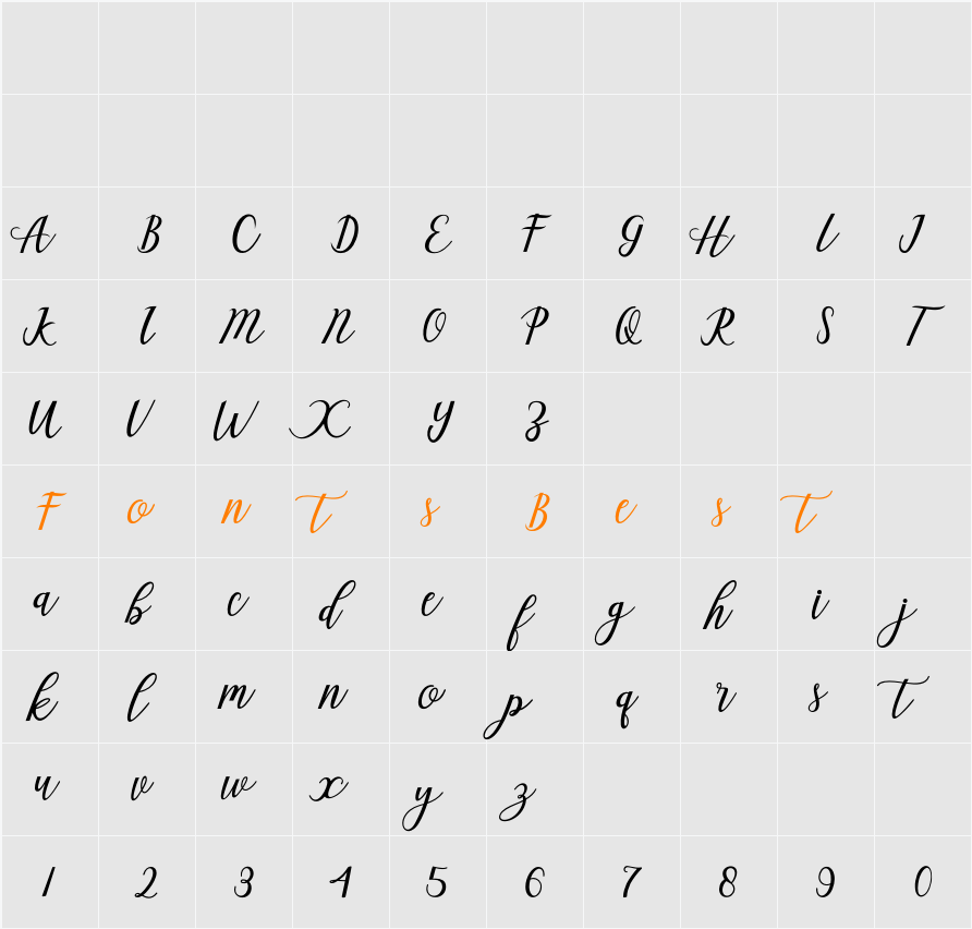 Aseline Script Character Map